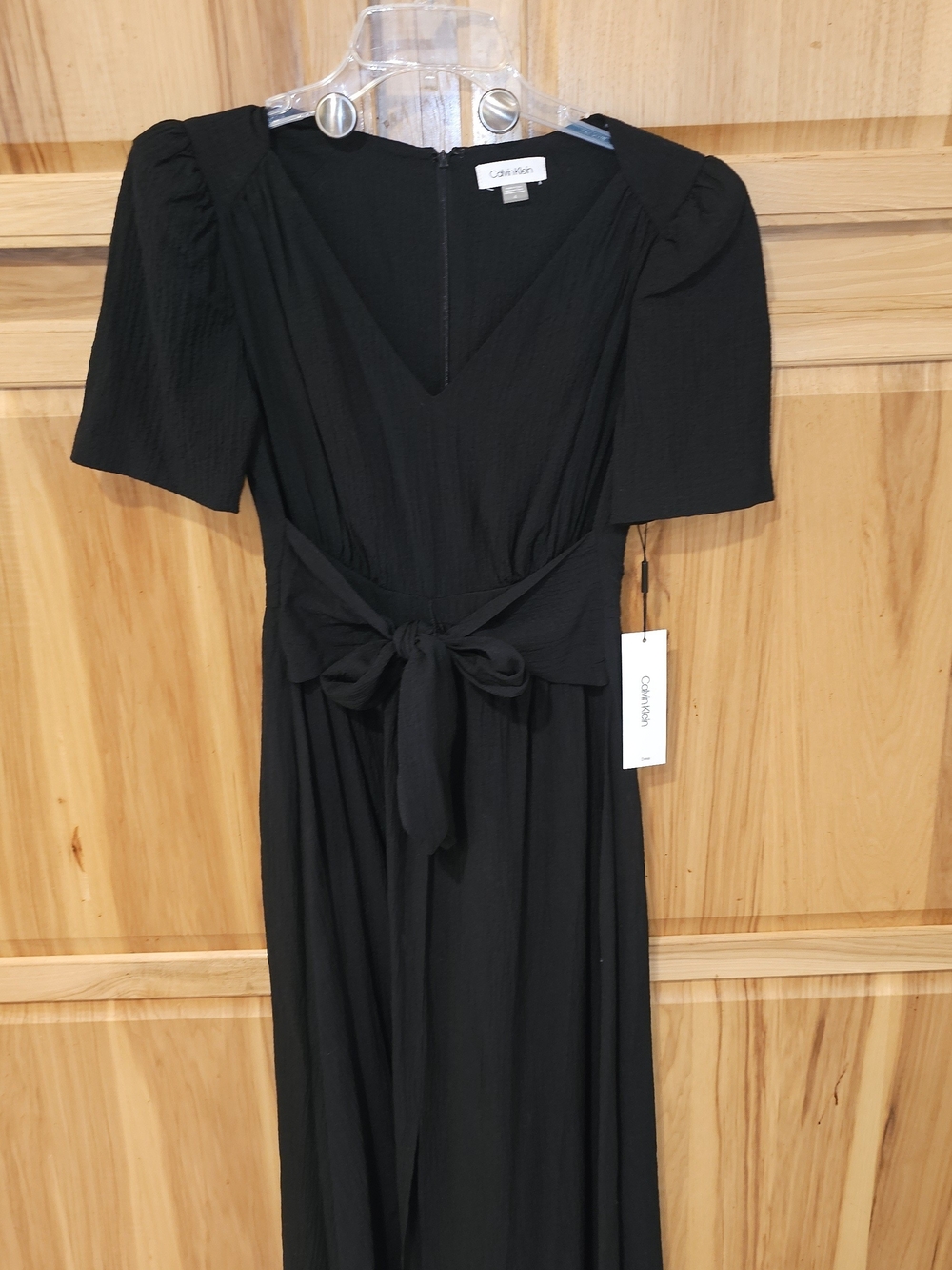 Calvin Klein Black V-Neck Belted Midi Dress